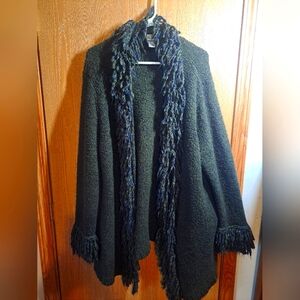 Vintage Olive Green And Navy Open Front Long Sweater